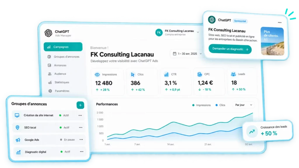 OpenAI Ads Manager pour gérer des campagnes ChatGPT Ads en Gironde