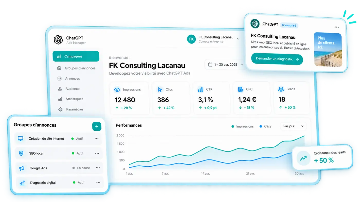 OpenAI Ads Manager pour gérer des campagnes ChatGPT Ads en Gironde